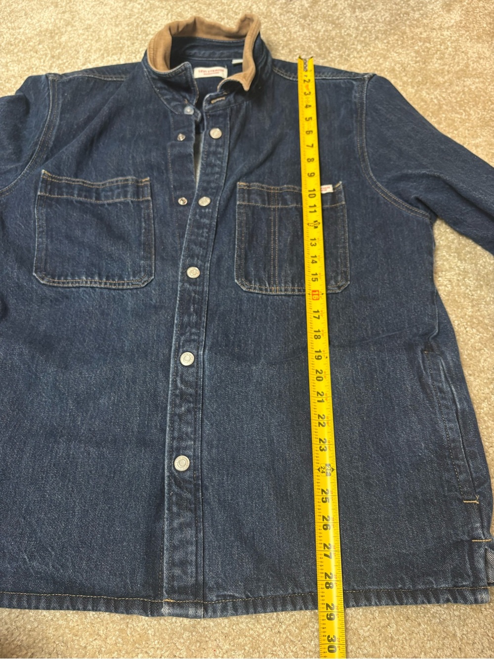 Levi Strauss Men's Dark Blue Denim Jacket Tan Corduroy Collar Heavy Weight Large - Picture 12 of 13